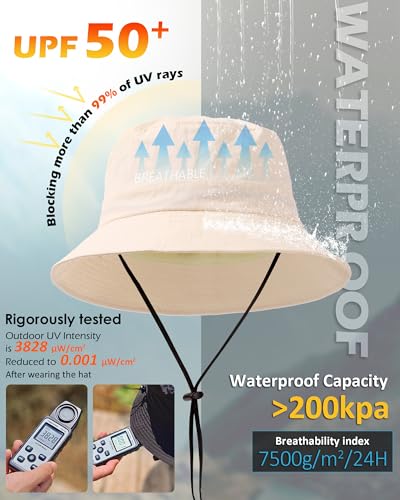 Image of Water-Resistant Bucket Hat for Women Men Rain Hat UPF 50+ Boonie Sun Hat Foldable Summer Floppy Fishing Safari Hats