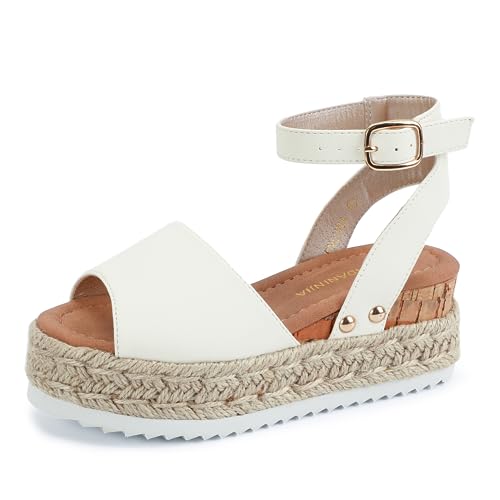Image of PANDANINJIA Girls Sandals Wedge Platform Espadrille Open Toe Summer Little Big Kid Flower Girl Heels Dress Shoes