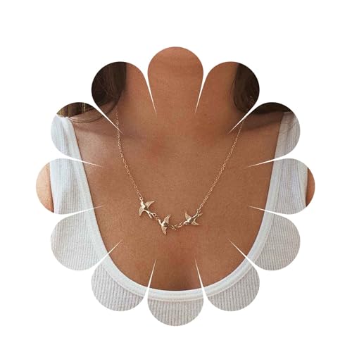 Cimenexe Bohemio Collar Gargantilla Paloma De La Paz De Oro Colgante De La Paloma Diminuto Collar De Tres Golondrinas Pájaro Minimalista Paloma Pájaro Collar De Joyas Para Mujeres Y Niñas Regalos