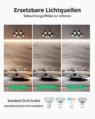 Bojim Deckenstrahler LED 6 Flammig Spot Wohnzimmer Schwarz Präzise Kräftige Beleuchtung, Deckenleuchte Schwenkbar Deckenlampe GU10 Modern Lampen Wohnzimmerlampe Küchenlampe Bürolampe,Ohne Leuchtmittel