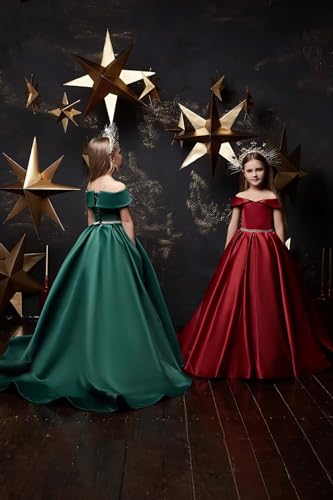 CSYPJYT Off The Shoulder Pageant Dresses Long Satin Flower Girl Dresses Princess Birthday Party Ball Gowns with Pockets3