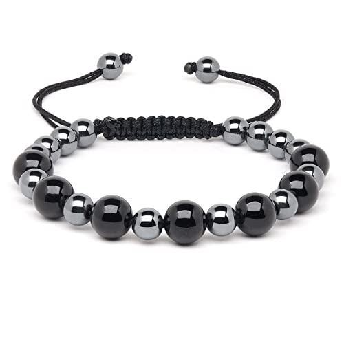 Pulseira Hematita e Turmalina Negra Pedras Naturais para Proteção