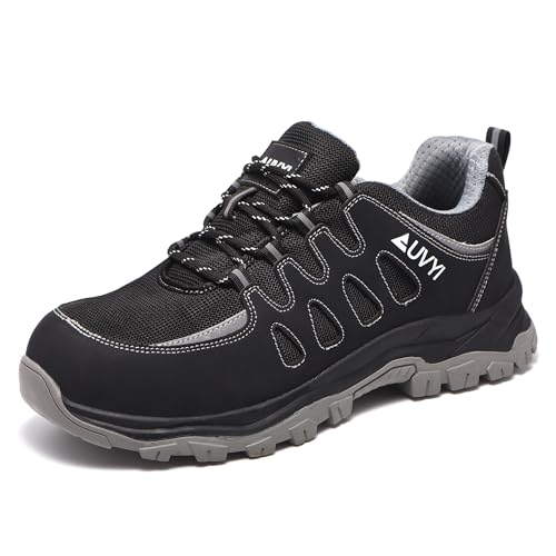 Steel Toe Work Shoes for Men – Slip-Resistant, Breathable, Comfortable Wide Toe Safety Shoes for Industrial & Construction Work, Zapatos para Hombre Black