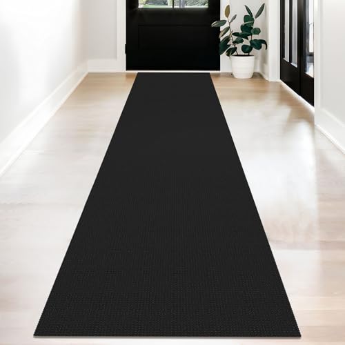 KOZYFLY Long Runners for Hallways 2x12 ft Washable Kitchen Runner Non Slip Rubber Backed Hallway Rugs Cotton Entryway Runner Rug Floor Carpet for Indoor Hall, Backdoor, Kitchen, Black/Dark Grey
