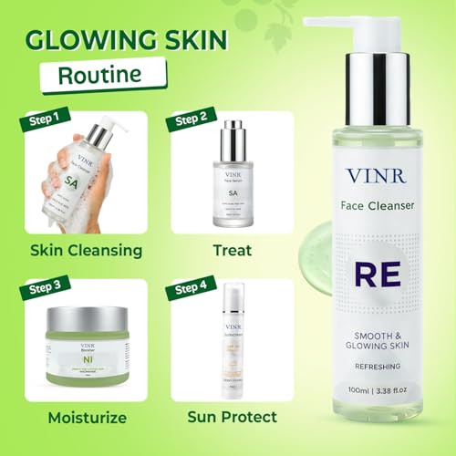 Image of VINR Refreshing Face wash with 5% Niacinamide & 0.5% Hyaluronic Acid | Gentle Cleanser for Wrinkles & Dull Skin | Infused With Vitis Vinifera| Anti Aging For Men & Women | 300ml (Pack of 3)