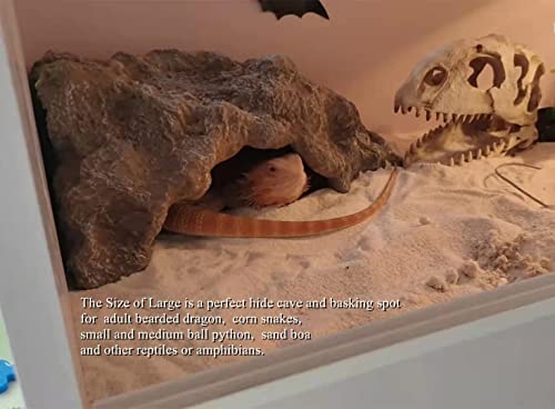 Runxf Reptile Simulation Rock Hideouts Cave Amphibian Hides Resin Habitat Decor Shelter For Gecko Leopard Lizards Toad Turtle (Large), Grey #TOP1