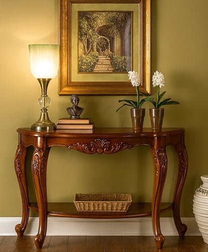 Image of Jangid Handicraft Solid Sheesham Wood Half Round Console Table for Living Room | Wooden Entryway Hallway Sofa & Fish Tank Table | Curved Side Table | Brown Finish