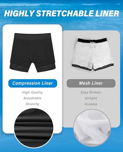 Image of Gleeease 5inch Mens Swim Trunks: 2 in 1 with Compression Liner Lined Soft Stretch Quick Dry Solid Pockets Drawstring Beach