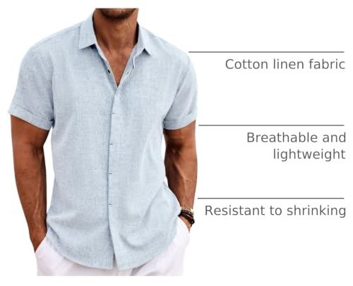 Image of COOFANDY Men's Linen Shirts Short Sleeve Casual Shirts Button Down Shirt for Men Beach Summer Wedding Shirt