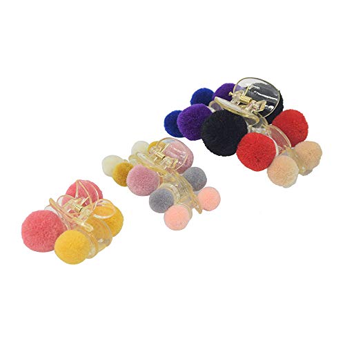 Plush Ball Hair Claw Clips for Women,LYDZTION 3Pcs Cute Claw Hair Clips Non Slip Hair Clip Jaw Clips Styling Accessories for Women Girls