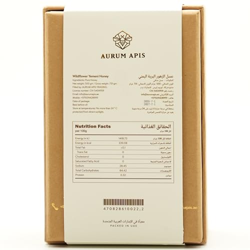 Image of Aurum Apis Raw Yemeni Wildflower Honey - 100% Raw & Unfiltered Pure Honey, Hand-Harvested, Non-GMO, Unprocessed Certified Organic Honey from Wildflower, Premium Honey Jar (500g)