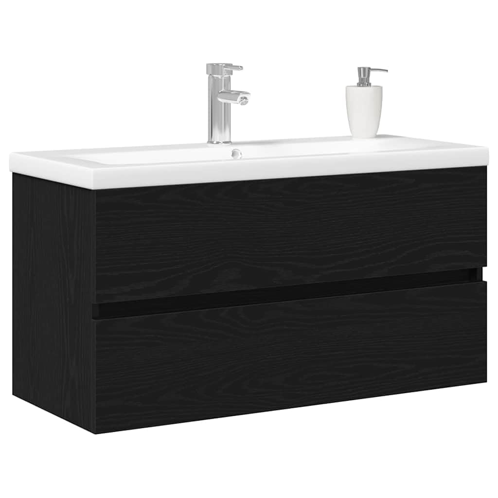 Armario de lavabo de madera de roble negro, 90 x 39 x 62 cm, armario bajo montado en la pared con espacio de almacenamiento para cuarto de baño, moderno mueble de baño con puertas con bisagras