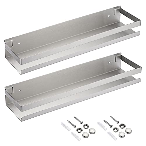 TOLIDA Juego de 2 Estante de Pared-40CM Estantes Flotantes Acero Inoxidable con Tornillos Estantería Plata Pared Estanterias Almacenaje Pared Estanterías Decorativas Baldas para Hogar