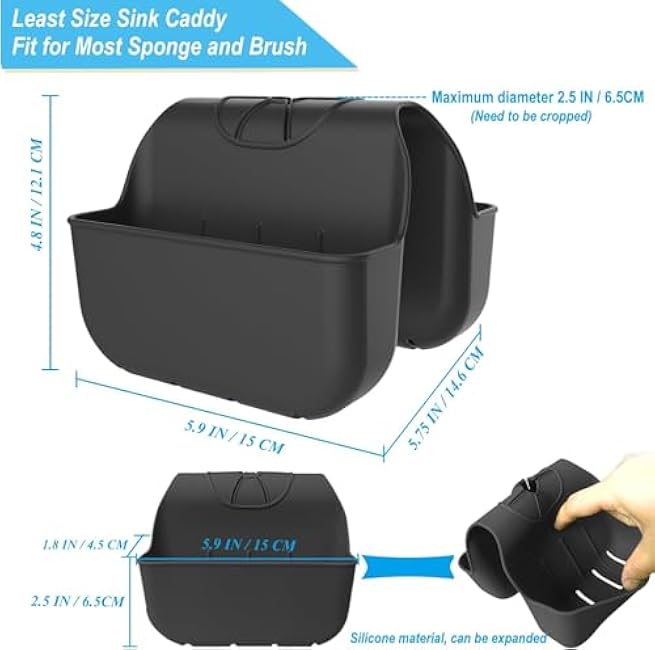 1Pc Sponge Holder for Kitchen Sink, Silicone Sink Saddle Caddy Organizer Rack, Sponges Holder Over Faucet, Hanging Kitchen Sink Organizer Accessories Rack Basket-Black