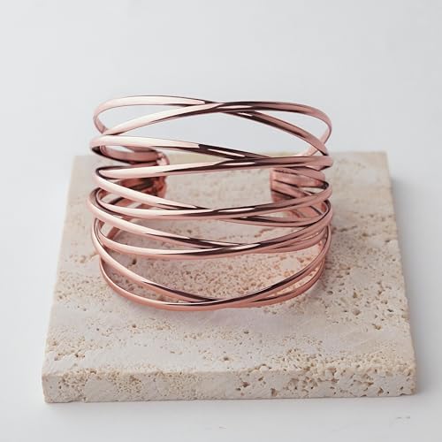 Selfwimg Copper Cuff Bangle Bracelet For Women Men Chunky Fashion Cuff Bracelet Twisted Multi-Layer Cross Wire Bangle Bracelet Adjustable Open Dark Wide Cuff Bangle Arthritis Pain Jewelry thumb #5