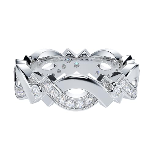 THELANDA Sterling Silver 6mm Vintage Infinity Intertwine Simulated Round Diamond or Genuine Moissanite Eternity Band Wedding Ring