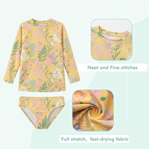 Image of Girls Two Piece Rash Guard Swimsuits Set Long Sleeve Bathing Suit with UPF 50+ Sun Protection Kids Sunsuits Swimwear Set