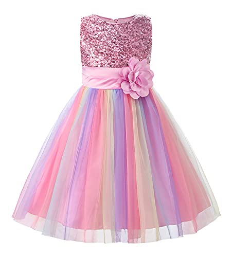 JerrisApparel Flower Girls Sequin Dress Rainbow Tutu Birthday Party Dress Pageant Gown