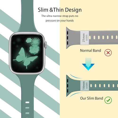 Image of Slim Band Compatible with Apple Watch Bands 38mm 40mm 41mm 42mm 44mm 45mm 46mm 49mm for Women Men,Soft Thin Narrow Silicone Sport Strap Wristbands for iWatch Series 11 10 9 8 7 6 5 4 3 2 1 SE Ultra Pine Green