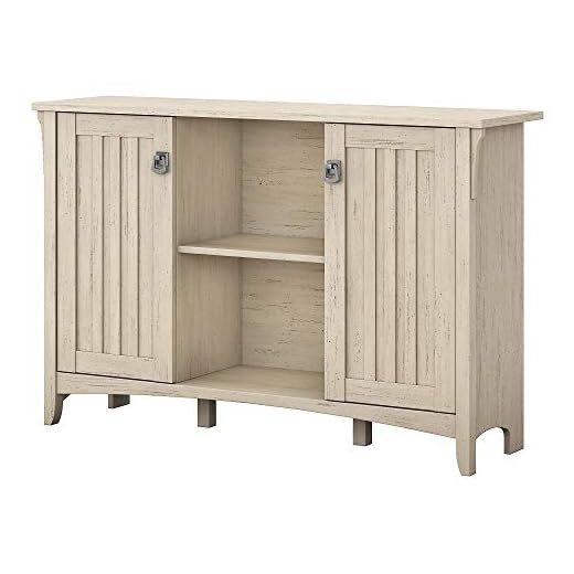 Bush Furniture Salinas Accent Vintage-Style Storage Unit with Doors and Shelves for Bedroom, Living Room & Entryway | Kitchen Buffet Sideboard | Bar Display Cabinet, Antique White