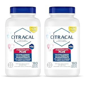 Citracals Maximum Plus Calcium Citrate + D3, 180 Caplets, Bone Health (Pack of 2)