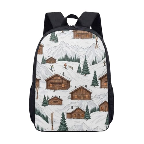 Aurora Borealis Ice Castle Snowy Village Mochila gráfica 43 cm Fantasia Winter Town Designer Mochila de viagem, 03, Large, Mochila estampada