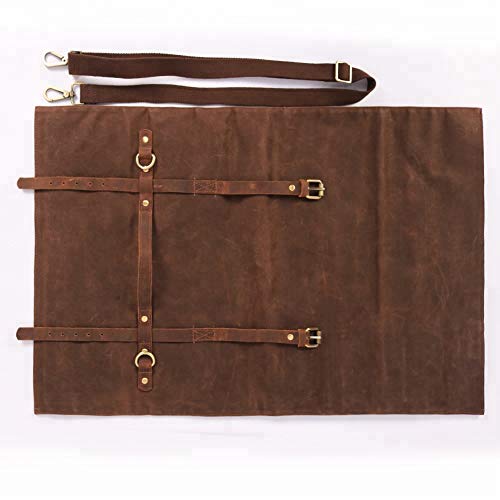 Large Chef’s Knife Roll Bag,Heavy Duty Waxed Canvas Knife Carrier,11 Pockets Kitchen Cooking Tools Storage Case, Easily Carried By Shoulder Strap ForProfessional Chefs,Culinary School Students by HERSENT - Image 4