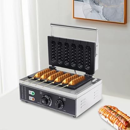 Waffeleisen Waffelgerät Waffle, 6 Würstchen Hot Dog Maker Kommerzielle NonStick Waffeleisen Maschine mit Zeitschaltuhr und Temperaturanpassung – Bild 3