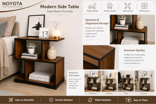 Image of Bedside Side Table Night Stand & End Table, Beige