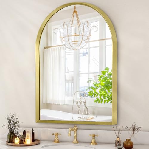 Image of Arch Wall Mirror Aluminum Alloy Frame Bathroom Wall Mirror for Vanity Living Room, Bedroom Entryway Room Home Decor 20 inchx16 inch