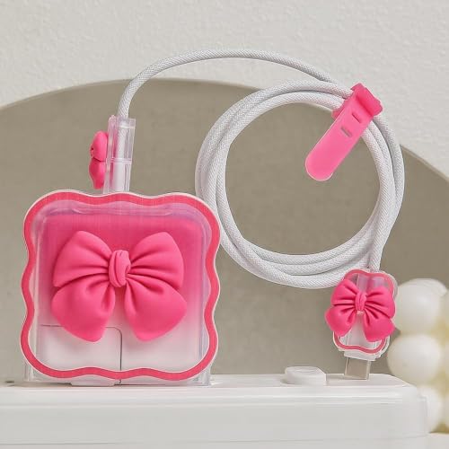 Image of FACTOTECH Case for MacBook & iPad Charger, 29w 30w 35w Charger Case, Travel Cord Organizer, Accessories (for Apple 29w 30w 35w Adapter)-Magenta Bow