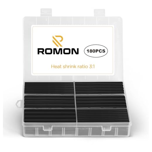 Romon 180 Pezzi Guaina Termorestringente Nera, Termorestringente per Cavi Elettrici, Guaina Termorestringente Tubi, Kit Tubo Termorestringente, Rapporto di Restringimento 3: 1, 7 Taglia