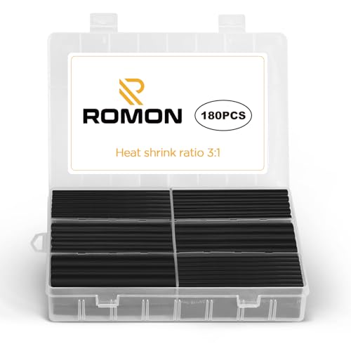 Romon 180 Pièces Gaine Thermorétractable Noir Etanche, Gaine Retractable pour Fil Electrique, Manchon Thermoretractable, 3:1 Tube Thermorétractable Noir,...