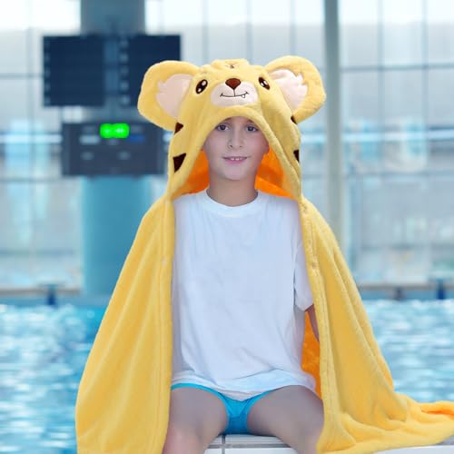 Image of Extra Large Baby Bath Towels Hooded, 50 x 32 Inch Large Toddler Towel with Hood Set, Animal Face Hooded for Kids Boy&Girl, Yellow Tiger & Green Dinosaur