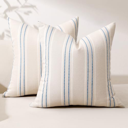 Image of Hckot Throw Pillow Covers 16x16 Set of 2 Blue Pillow Covers Farmhouse Decorative Pillows Textured Linen Square Cushion Covers for Sofa Couch Bed Living Room Decor(Lake Blue)