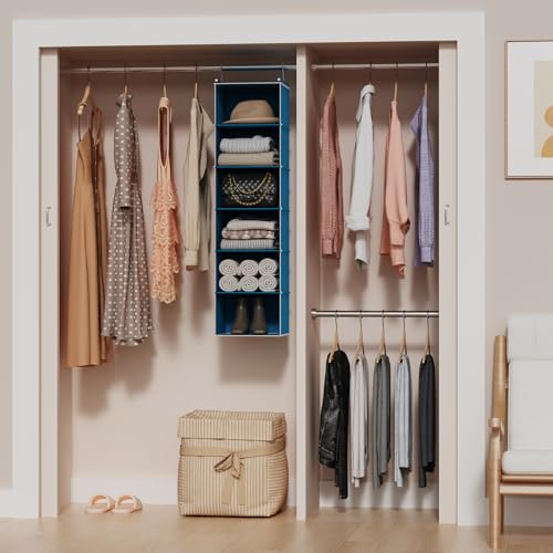 Image of MAX Houser 6-Shelf Hanging Closet Organizer, Hanging Storage Shelves with 2 Sturdy Hooks Space-Saving for Bedroom, Foldable (Blue)