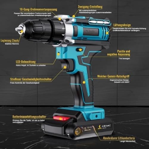 Image of 48V Cordless Drill Machine For Home Use|Cordless Screw Driver Machine|2-Speed, 0-1500Rpm|1-10Mm Chuck For Home Use|Drilling, Wood, Metal And Pvc Etc.|Heavy Duty, 1500 Mah Battery