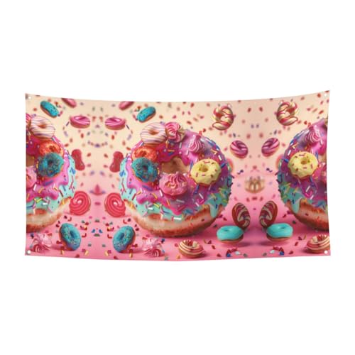 MINDBBDFJ Colorful Cupcake Donut Print Banners And Signs For Outdoor/Indoor,Personalized Banner Customizable Parties Halloween Banner (180x90cm)