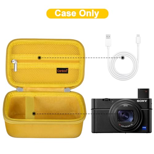 Image of Canboc Carrying Case for Sony RX100 VII / RX100 VI / RX100 V / RX100 IV / RX100 III Compact Digital Camera, Point and Shoot Vlogging Camera Bag, Zipper Mesh Pocket fits USB Cable, Batteries, Yellow