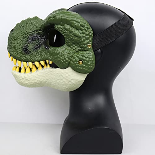 Dinosaur Mask Moving Jaw Kids Open Mouth Latex Horror Dinosaur Headgear Halloween Party Cosplay Costume Scared Mask Adult (Thickened Adult, Green) #TOP6