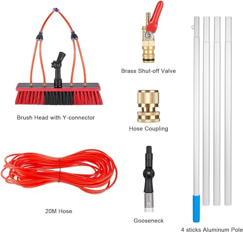 Image of Solar Panels Brush Cleaning Kit 35 FT Adjustable Water Fed Pole 20M Hose & 180 Rotating BrushHead, Washing Equipment Window Cleaner Tool for Solar Panel Roof Car