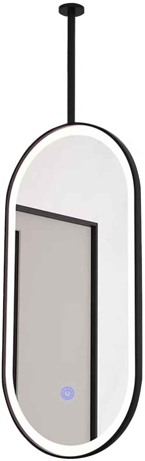 Black Oval Mirrors Ceiling Hanging Mirror Lighting LED Bathroom Mirrors, Home Decor Vanity HD Mirror for Home Hotel Hallway(40cmx80cm)