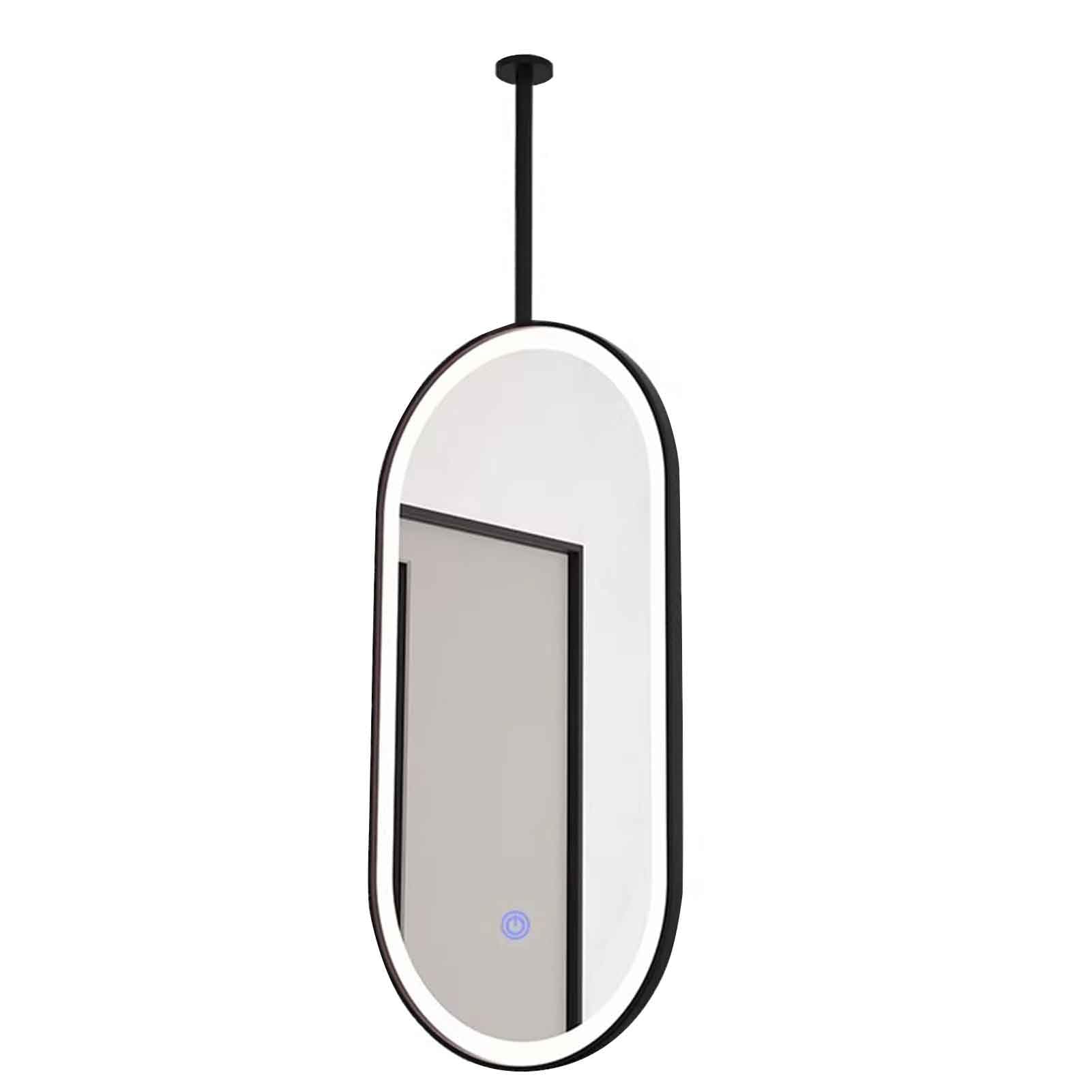 FGXHHS Black Oval Mirrors Ceiling Hanging Mirror Lighting LED s, Home Decor Vanity HD for Hotel Hallway(40cmx80cm)