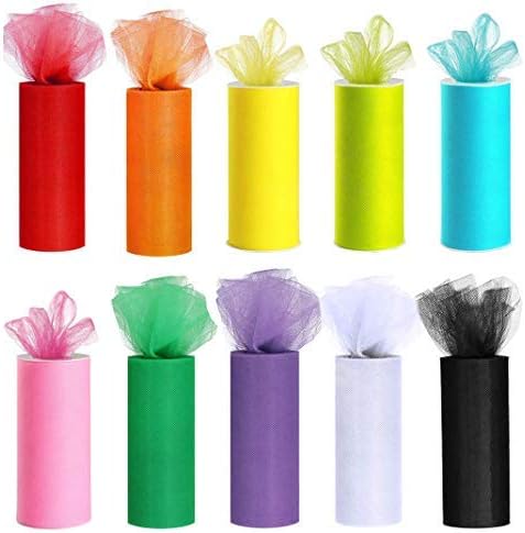 MXCELL10 Colors Tulle Rolls Rainbow Tulle Colors Roll Fabric Spool 6 Inch by 25Y Spool for Wedding Tutu and Table Skirt Decoration
