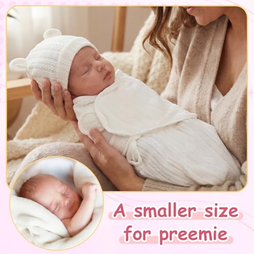 Image of Ramede 6-Pack Preemie Baby Swaddle Blankets with Hats, Breathable 100% Cotton Baby Swaddles, Suitable for Preemie Babies and Newborns, Soft Cotton, Adjustable(Wheat,Soft Pink)