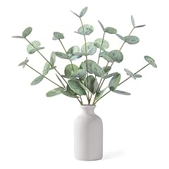 Green Eucalyptus - White Round Ceramic Vase