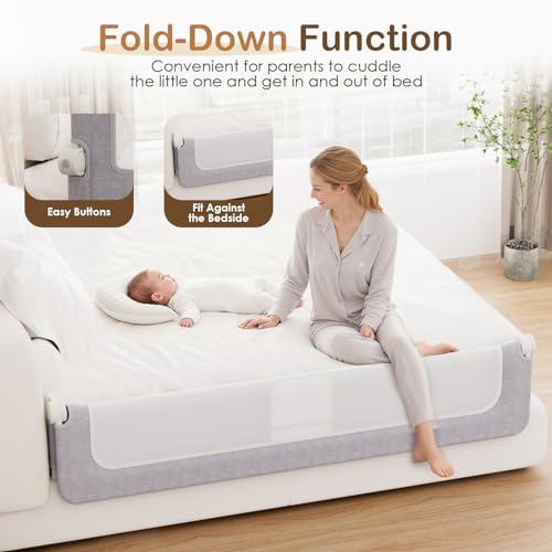image for Kincongi Bed Rail for Toddlers, 71 Inch Swing Down Toddler Bed Rails w