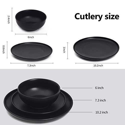 Mioseeya Dawn Dinnerware Set, 16 Piece Dinnerware Set, 4 Piece Plates And Bowl Set, Black Matte #TOP1