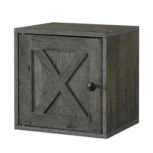 FUSUNBAO Magic DIY Cube Storage Organizer Stackable Cubes for Home Books Clothes Toy -Modular Cubby Storage System -Office Cubical -Bookcase Closet (French Oak,Door Cube)