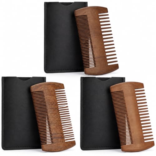Boao 3 Pieces Sandalwood Beard Comb for Men, Brown